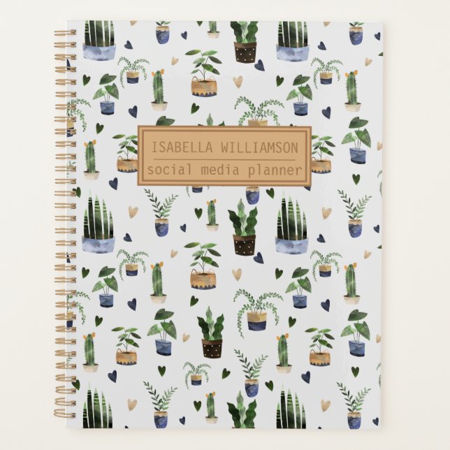 Boho Potted Plant Pattern Personalised  Planner (Front)