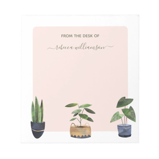 Boho Potted Plants From the Desk of Personalized   Notepad (Front)