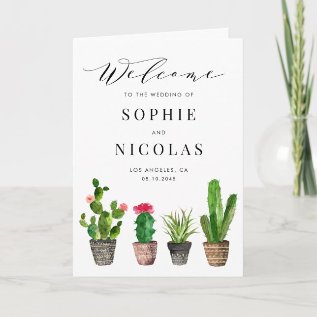 Boho Potted Succulents and Cactus Summer Wedding Programme (Front)