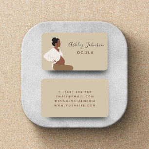 Boho Pregnant Lady Illustration Doula Midwife Chic Business Card