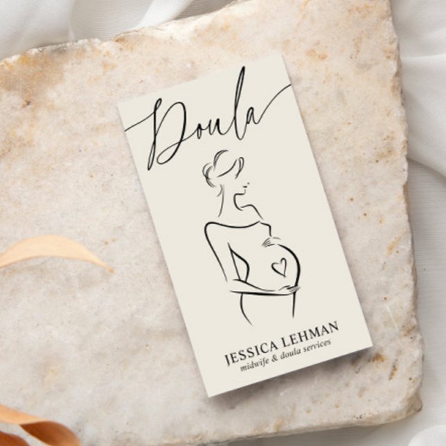 Boho Pregnant Lady Line Art Doula Midwife QRCODE  Business Card (Creator Uploaded)