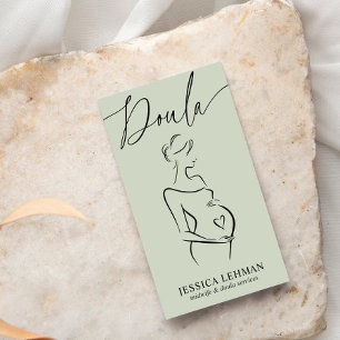 Boho Pregnant Lady Line Art Doula Midwife QRCODE  Business Card