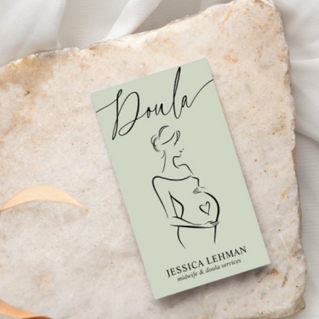 Boho Pregnant Lady Line Art Doula Midwife QRCODE  Business Card (Creator Uploaded)