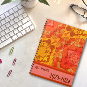 Boho Pretty Modern Orange Personalized Teacher Planner