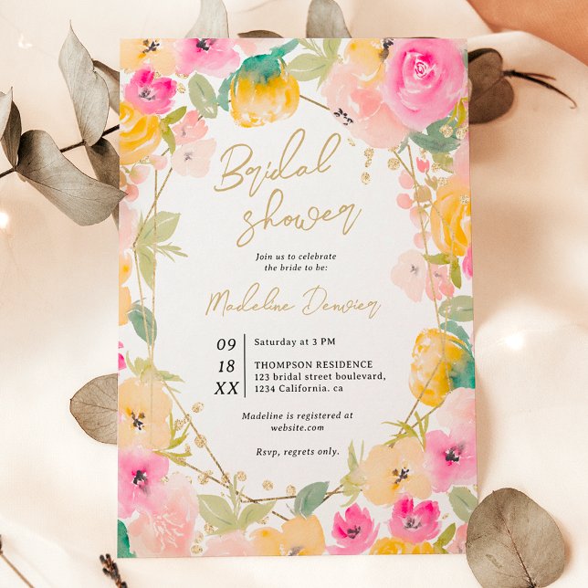 Boho pretty summer gold flowers bridal shower invitation (Boho pretty summer gold flowers bridal shower invitation)