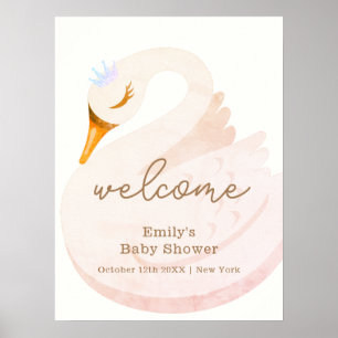 Boho Princess Swan Girl Baby Shower Welcome Poster