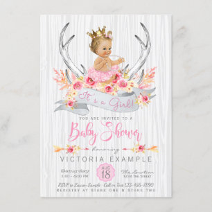 Boho Princess Tribal Antler Baby Shower Invitation