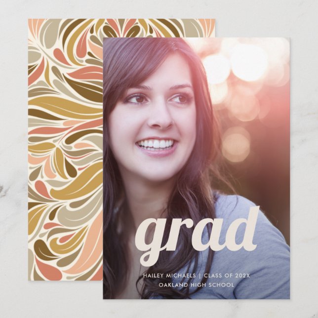 Boho Print with Retro Type Photo Graduation Invitation (Front/Back)
