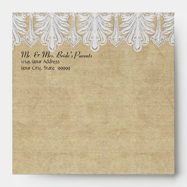 BOHO Printed Burlap n Lace gypsy Modern Mod Style Envelopes (Front)