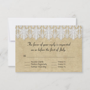 BOHO Printed Burlap n Lace gypsy Modern Mod Style RSVP Card