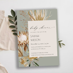 Boho Protea Dried Palm Floral Baby Shower Invite