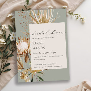 Boho Protea Dried Palm Floral Bridal Shower Invite