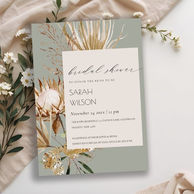Boho Protea Dried Palm Floral Bridal Shower Invite (Creator Uploaded)