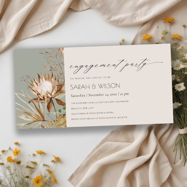 Boho Protea Dried Palm Floral Engagement Invite (Creator Uploaded)