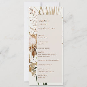 Boho Protea Dried Palm Floral Wedding Program Invitation