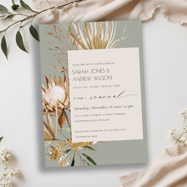 Boho Protea Dry Palm Floral Vow Renewal Invite (Creator Uploaded)