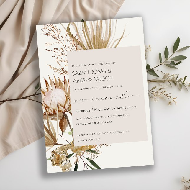 Boho Protea Dry Palm Floral Vow Renewal Invite (Creator Uploaded)