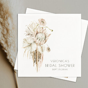 Boho Protea Pampas Grass Bridal Shower Napkin