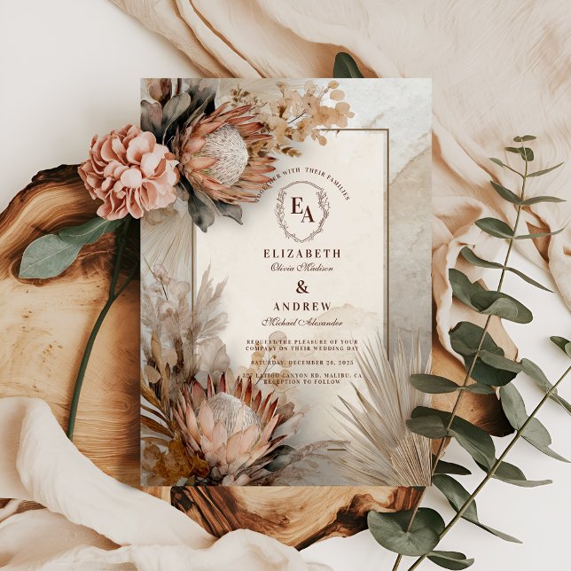 Boho Protea Pampas Grass Rustic Wedding Design Invitation (Creator Uploaded)