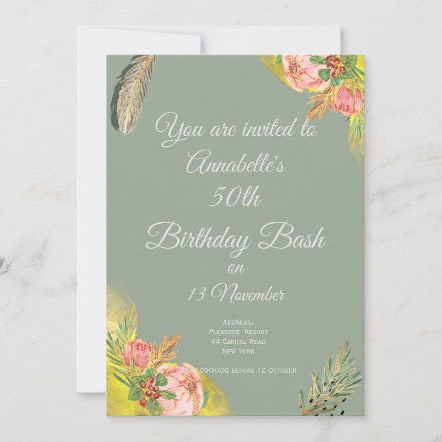 Boho Proteas Elegant 50th Invitation (Front)