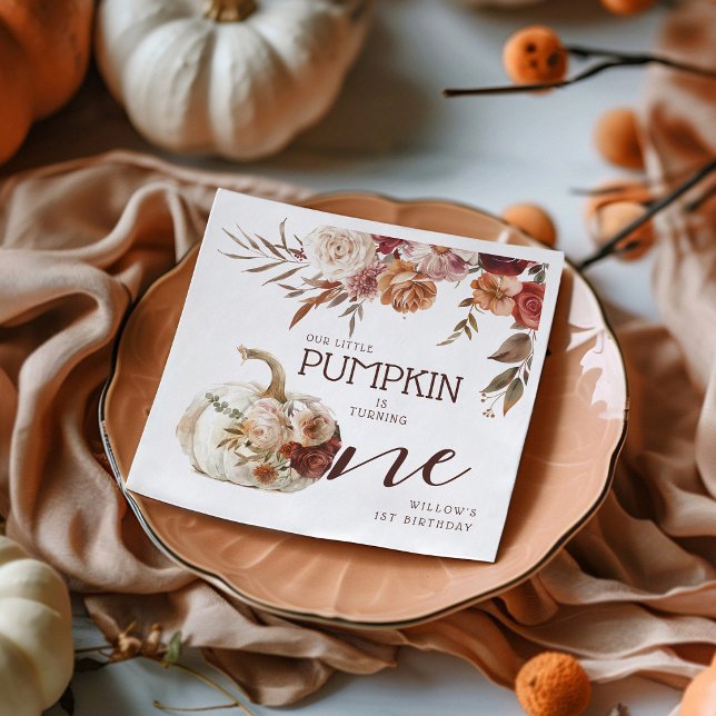 Boho Pumpkin Autumn Bloom 1st Birthday Napkin (Creator Uploaded)
