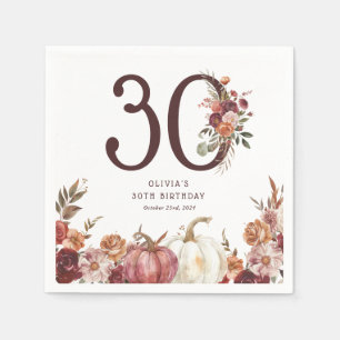 Boho Pumpkin Autumn Bloom 30th Birthday Napkin
