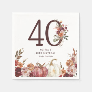 Boho Pumpkin Autumn Bloom 40th Birthday Napkin