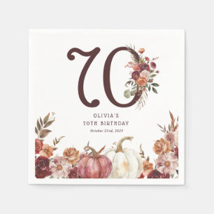 Boho Pumpkin Autumn Bloom 70th Birthday Napkin