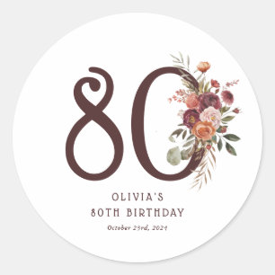 Boho Pumpkin Autumn Bloom 80th Birthday Classic Round Sticker