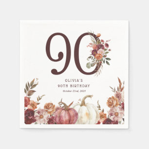 Boho Pumpkin Autumn Bloom 90th Birthday Napkin