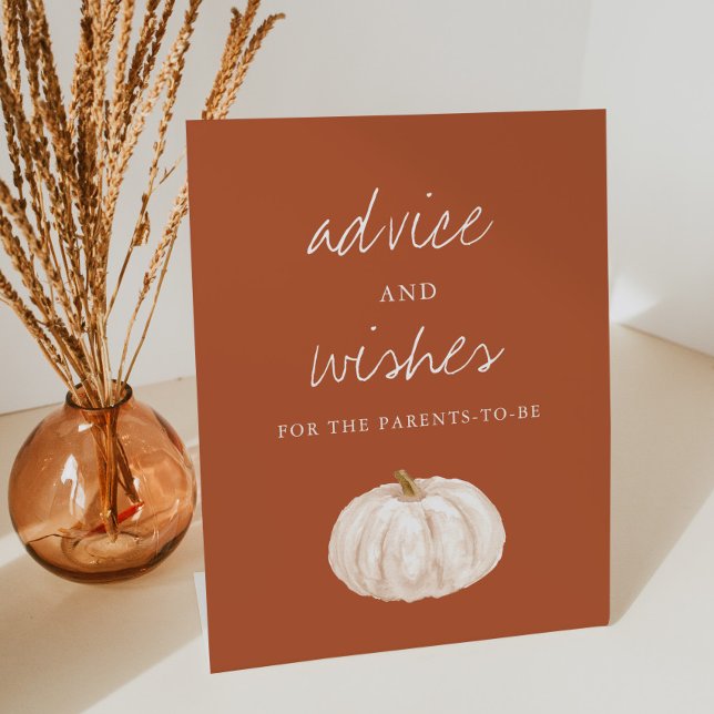 Boho Pumpkin Baby Shower Advice and Wishes Pedestal Sign (Creator Uploaded)