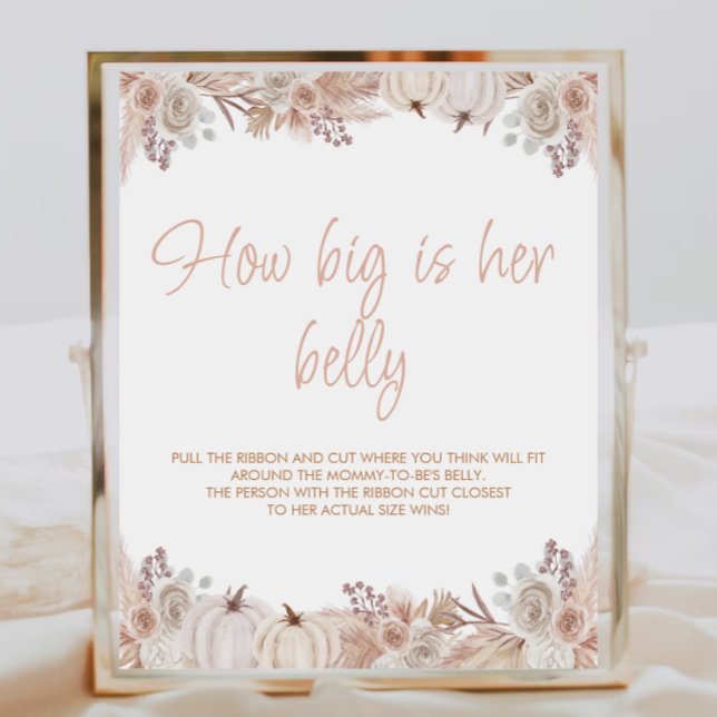 Boho Pumpkin Baby Shower How Big Is Her Belly Sign (Creator Uploaded)