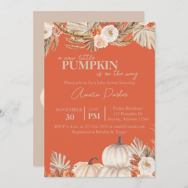 Boho Pumpkin Baby Shower invitation (Front/Back)