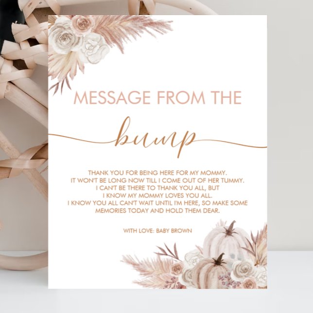 Boho Pumpkin Baby Shower Message From The Bump Poster (Creator Uploaded)