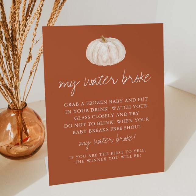 Boho Pumpkin Baby Shower My Water Broke Game Pedestal Sign (Creator Uploaded)