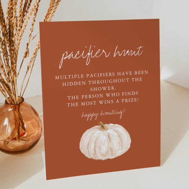 Boho Pumpkin Baby Shower Pacifier Hunt Game Pedestal Sign (Creator Uploaded)