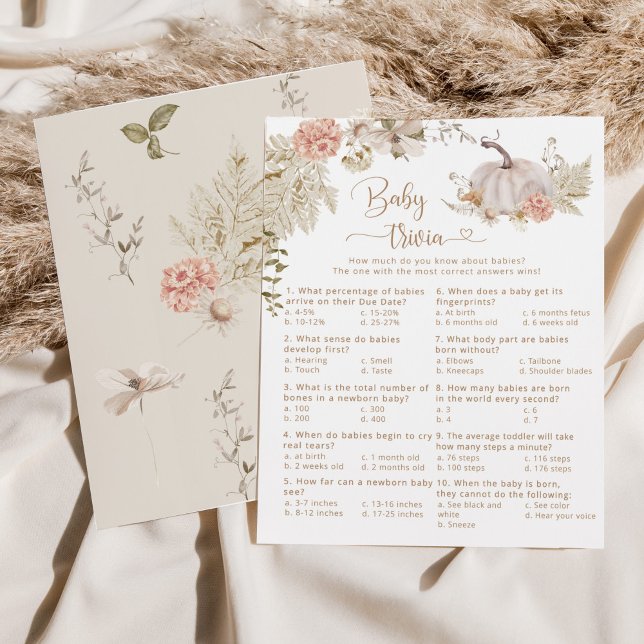 Boho pumpkin Baby trivia baby shower game (Creator Uploaded)