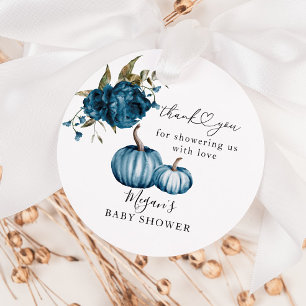 Boho Pumpkin Blue Floral Baby Shower Favour Tags