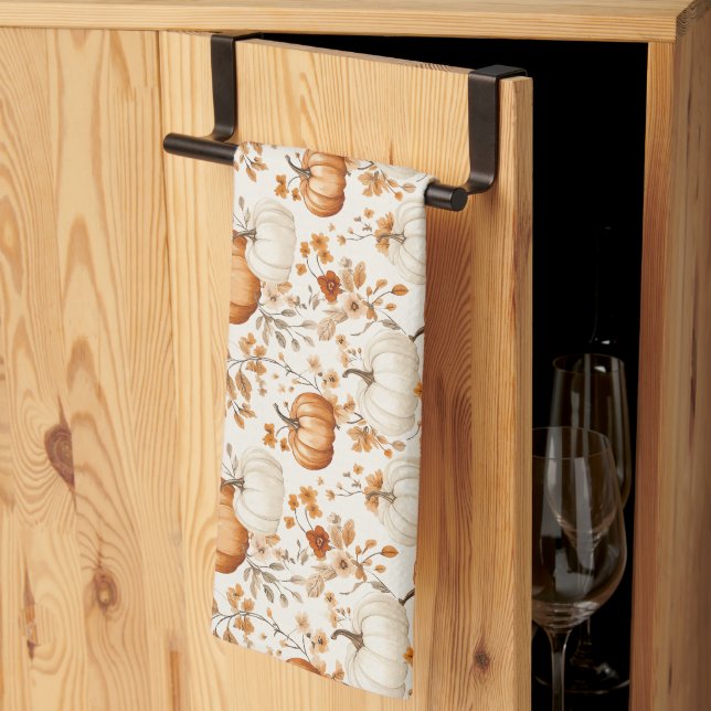 Boho Pumpkin Doodle Fall Seamless Tea Towel (Thirds Fold)