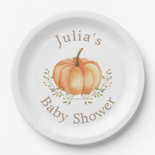 Boho Pumpkin Fall Autumn Foliage Baby Shower Paper Plate