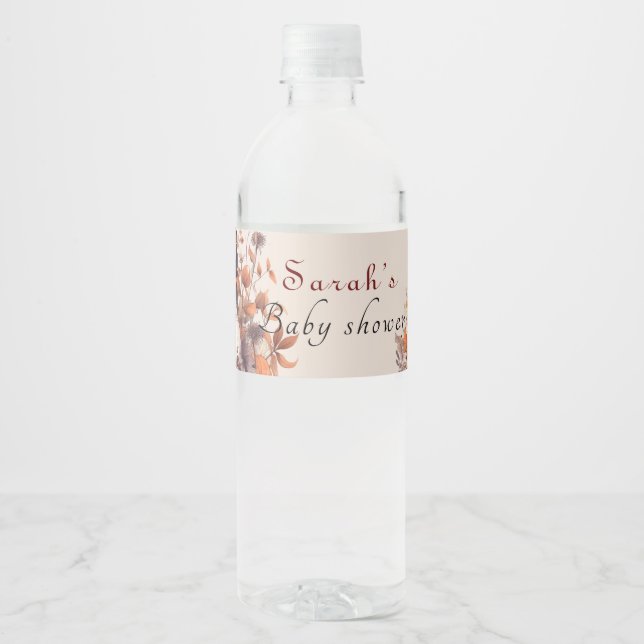 Boho pumpkin fall Baby shower  Water Bottle Label (Front)