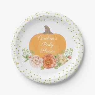 Boho Pumpkin Fall Baby Shower Watercolor Floral Paper Plate