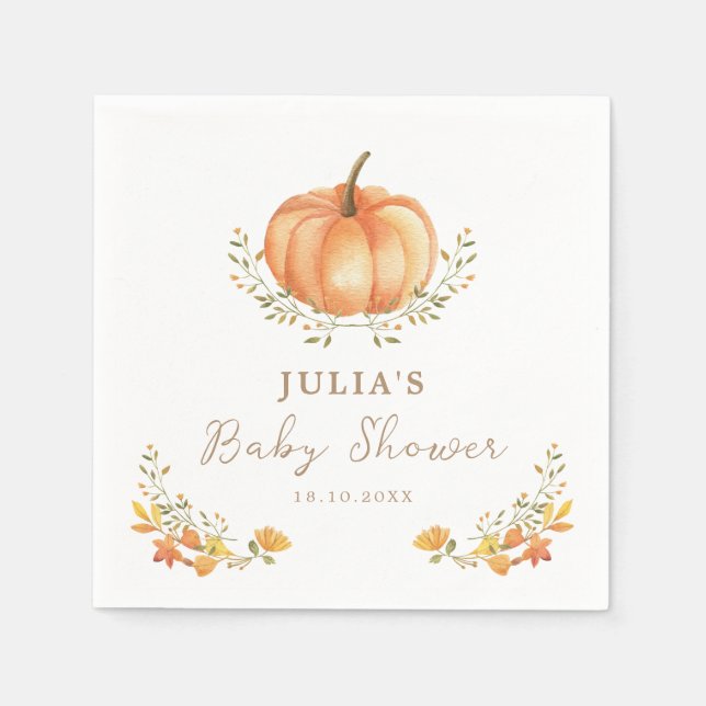 Boho Pumpkin Fall Foliage Baby Shower Napkin (Front)