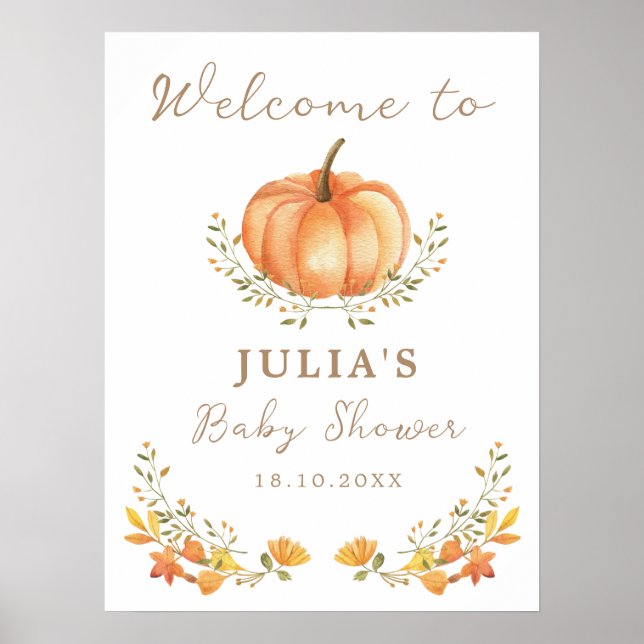 Boho Pumpkin Fall Foliage Baby Shower Welcome Sign (Front)