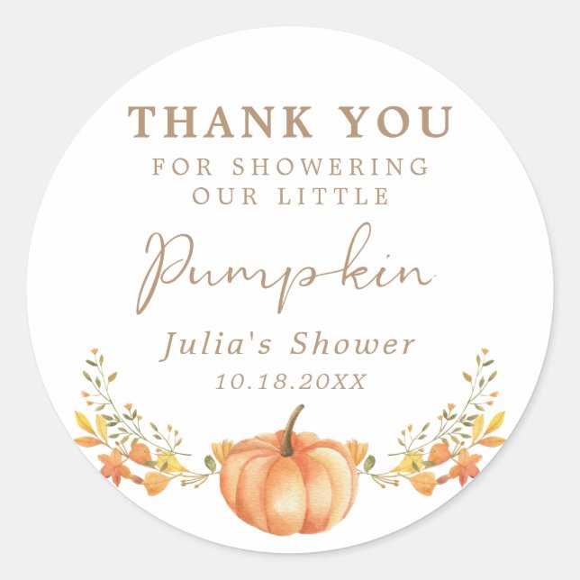 Boho Pumpkin Fall Foliage Thank You Favour Classic Round Sticker (Front)