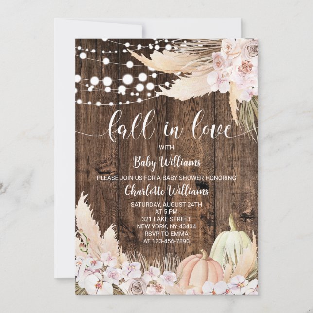 Boho Pumpkin Fall in Love Baby Shower Invitation (Front)