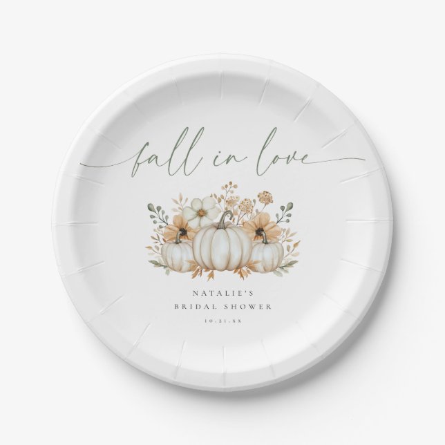 Boho Pumpkin Fall in Love Bridal Shower Paper Plate (Front)