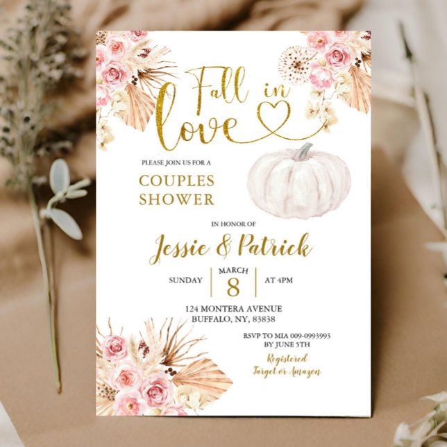 Boho Pumpkin Fall In Love Couple Shower Invitation (Creator Uploaded)