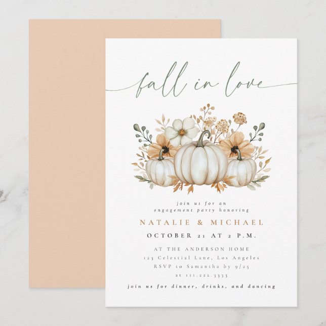 Boho Pumpkin Fall in Love Engagement Party Invitation (Front/Back)