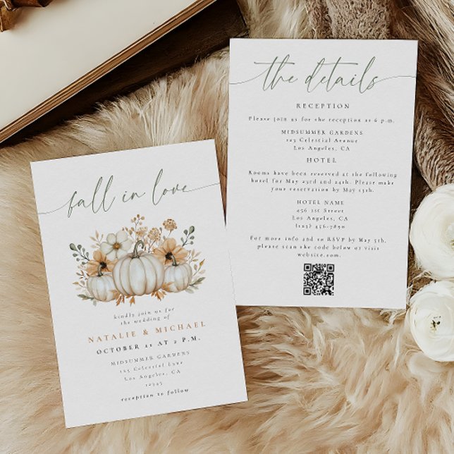 Boho Pumpkin Fall in Love QR Code Wedding Invitation (Creator Uploaded)